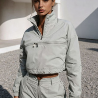 Ensemble deux pièces pour femme : Sweat à capuche personnalisé OEM, veste coupe-vent, pantalon de jogging, pull demi-zip, haut court, tenue de sport