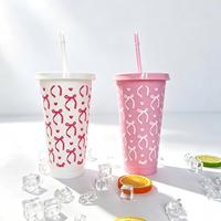 Gobelet en plastique rose avec nœud de 24 oz, grande capacité, vente en gros, logo personnalisé OEM, tasse à boire directement de l'usine