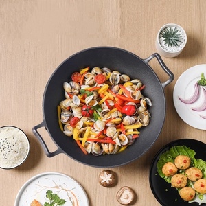 Meilleure vente <span class=keywords><strong>Wok</strong></span> <span class=keywords><strong>en</strong></span> <span class=keywords><strong>fonte</strong></span> chinoise <span class=keywords><strong>Wok</strong></span> <span class=keywords><strong>en</strong></span> <span class=keywords><strong>fonte</strong></span> pré-assaisonné avec 2 poignées - Product Image 2