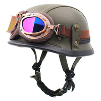 Casque de moto vintage d'été en acier et cuir, coque ABS, style allemand de la Seconde Guerre mondiale