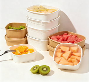 Ciotola Quadrata in Carta Kraft Biodegradabile di Alta Qualità, Ecologica, Personalizzabile con Logo, per Servire e Conservare - Product Image 4