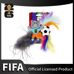 Jouet pour animaux de compagnie officiel de la Coupe du monde <span class=keywords><strong>FIFA</strong></span>, jouet interactif pour chat avec plumes et rubans, jouet à mâcher à l'herbe à chat pour un jeu multisensoriel - Product Image 4