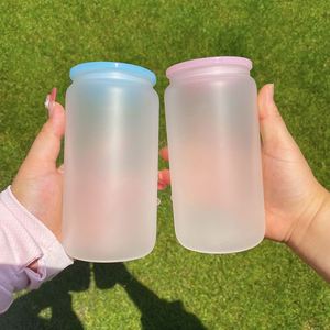 Lot de 50 verres en verre transparent givré de 16 oz sans BPA pour bière et soda, avec couvercle en plastique, pour transfert par sublimation blanche - Product Image 2