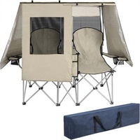 Chaise de camping double avec auvent pare-soleil, robuste, en tissu 600D, mobilier d'extérieur, chaise de plage pour 2 personnes, parapluie pliable pour le camping et la pêche
