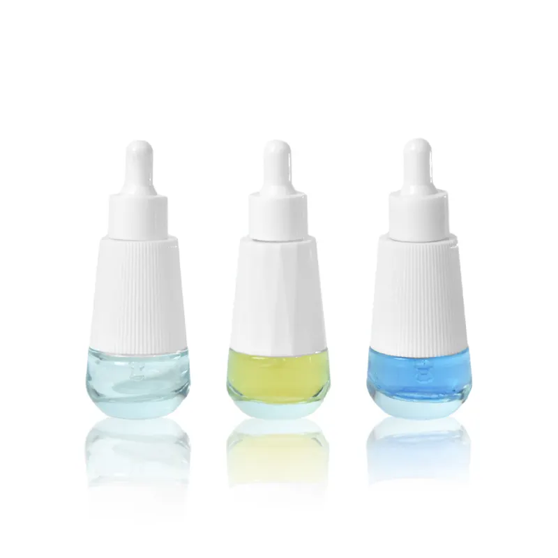 Envase cosmético transparente de alta calidad de 30ml, botella cuentagotas de vidrio cónico de esencia