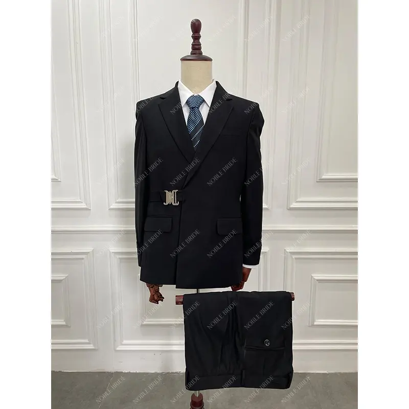 2023 Factory Men's Ready to Ship Black Fashion Belt Party Jackets Business Suits & Blazer 3 Piece African Custom Wedding Dresses