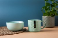Service de table créatif en grès bleu-vert, motif dessin animé, compatible lave-vaisselle, portable, réutilisable, finition craquelée, pour la cuisine