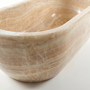 Baignoires ovales modernes sur mesure de luxe en onyx crème/jade jaune, autoportantes, pour salle de bain, villa, hôtel - Product Image 4