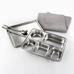 Best-seller boîte à lunch bento personnalisé en acier inoxydable rectangulaire à cinq compartiments pour cantine scolaire avec couvercle en métal - Product Image 1