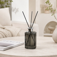 Diffuseur de parfum pour la maison, bouteille en verre gris fumé octogonale de grande capacité 500 ml, couvercle argenté, aromathérapie