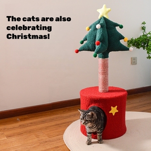 Griffoir de Noël pour chat, meuble de luxe en bois, tour-nid de style moderne, grand arbre à chat, colonne à griffer emballée en carton - Product Image 6
