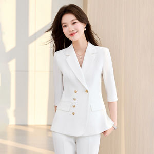 Women's Pink Three Quarter Sleeve Suit Set Office Lady Anti-Wrinkle Daily Commute Work Wear - Product Image 3