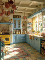 Meuble de cuisine rustique bleu ciel style méditerranéen, îlot rétro personnalisé pour four, espace de cuisson modulaire en bois massif