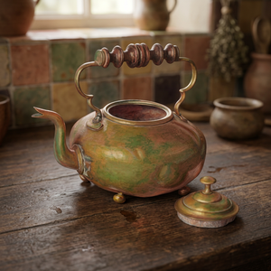 Vintage Metal Tea Kettle With Wooden Handle And <b>Lid</b> Green Patina Finish Water <b>Pot</b> Kettles - Product Image 5