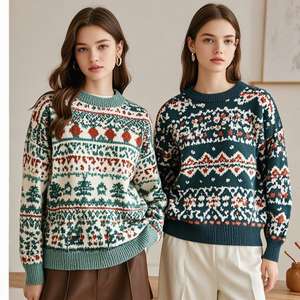 Suéteres de Punto para Mujer, Cuello Redondo, Diseño Floral Jacquard, Algodón y Acrílico, Estilo Casual, Oversize, Anti-Pilling, para Otoño - Product Image 4