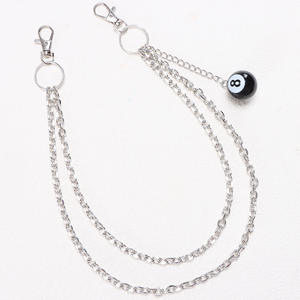 Cadena de cintura de metal estilo hip hop, doble capa, de acero inoxidable, con colgante de bola 8, cadena negra para jeans, accesorio de moda juvenil y moderno. - Product Image 3