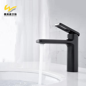 Robinet de lavabo moderne minimaliste tout en cuivre noir, mitigeur de salle de bain, montage 3 trous avec cartouche à disque céramique - Product Image 6