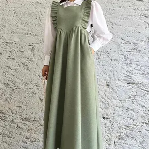 Özel ucuz son mütevazı müslüman elbise düz gevşek rahat Trendy pamuk islam giyim Maxi elbise bayanlar müslüman
