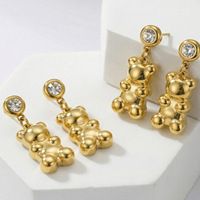 Nouvelles boucles d'oreilles pendantes pour femme, style européen et américain, motif ours agressif, incrustation de zircon, style simple et luxueux, en acier inoxydable plaqué or 18 carats