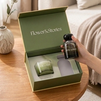 Coffret Cadeau Luxe Diffuseur à Bâtonnets et Bougie Parfumée Cire de Soja Sans Alcool Verre Vert Huile Essentielle Végétale Parfum Longue Durée