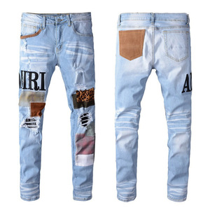 <span class=keywords><strong>Jeans</strong></span> da <span class=keywords><strong>Uomo</strong></span> Stile Hip Hop AM Brand, Pantaloni Vintage Lavati con Lettere, <span class=keywords><strong>Jeans</strong></span> in Denim Elasticizzato alla Moda - Product Image 3