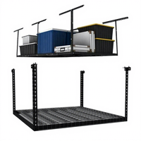 Support de palettes réglable en acier laminé à froid de calibre lourd, noir, anti-rouille, avec grille métallique intégrée pour rangement au plafond