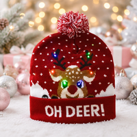 Chapeau de Noël à LED clignotantes, bonnet tricoté chaud coloré avec bonhomme de neige, cadeau de Noël, décorations de fête du Nouvel An