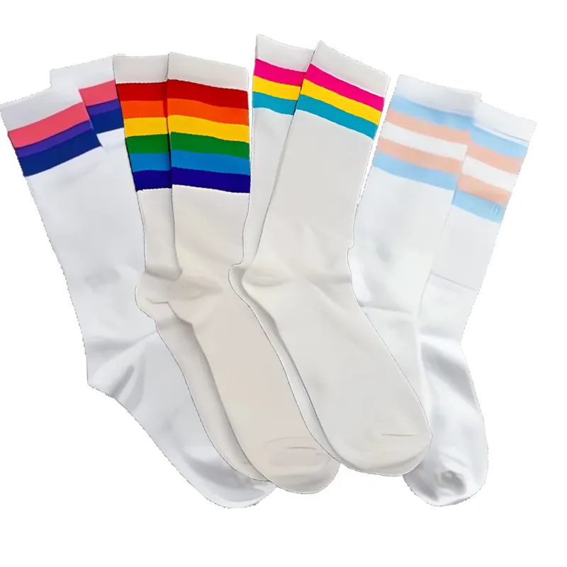 Custom LGBTQ Pride Colors Rainbow Stripes Tube White Socks