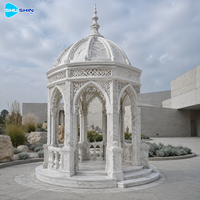 Pavillon de jardin en marbre blanc sculpté à la main, structure extérieure classique écologique pour villa, domaine, mariage, aménagement paysager