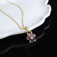 Collar con Colgante Floral Chapado en Oro CM con Circonita Multicolor Apilable para Mujer