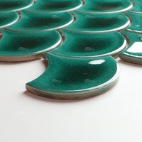Mosaïque Murale Céramique Porcelaine Écaille de Poisson Motif Craquelé Glacé Émaillé Vert Aqua Turquoise pour Piscine