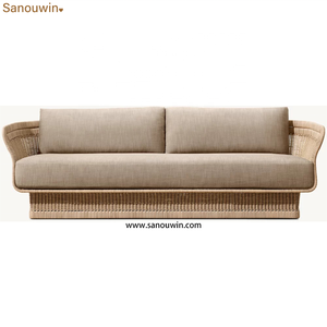 Sang trọng thủ công Tất cả thời tiết mây sofa cho ăn uống ngoài trời di động và thoải mái với bền wicker kim loại màu sắc tự nhiên - Product Image 5