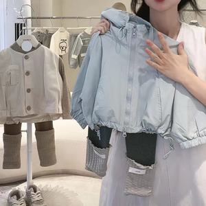 Child Star Circle Girls' Hooded Windbreaker Jacket Set Loose Fit Spring Autumn Casual Outwear Windproof Pants Set - Product Image 4