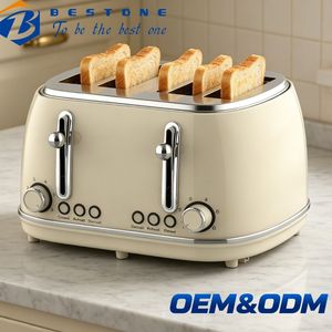 BESTONE 4-Slice <b>Toaster</b> Cream Color Mechanical Timer Defrost Reheat Cancel Function Household Use - Product Image 1
