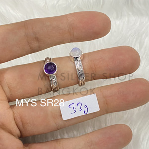 Anillos de plata de ley 925 con amatista natural y piedra lunar, joyería fina estilo bohemio para mujer, con engaste de bisel, banda ancha grabada, anillo de boda. - Product Image 1