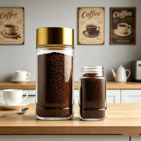 Vente en gros OEM - Pot à café carré transparent personnalisé avec couvercle à vis en plastique doré - Emballage en verre pour le stockage des grains de café instantané