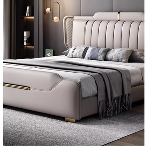 Simple Design Soft Eco Leather <strong>Pine</strong> Wood King <strong>Bed</strong> <strong>Frame</strong> with Storage Modern Bedroom Furniture - Product Image 5