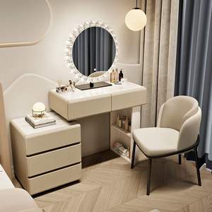 Coiffeuse élégante avec accents de cristal, miroir LED, bureau de toilette pour chambres modernes, station de maquillage blanche avec tabouret - Product Image 5