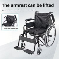 Fauteuil roulant manuel léger pliable avec accoudoirs relevables et siège de toilette pour personnes âgées et handicapées en acier carbone