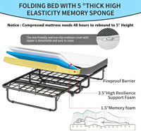 Lit pliant gain de place avec matelas, lit d'appoint mobile à roulettes, lit pliant robuste en métal pour appartement