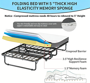 Space Saving Foldable <strong>Bed</strong> Frame With Mattress Mobile Wheeled Folding Guest <strong>Bed</strong> Heavy Duty Metal Mesh <strong>Foldaway</strong> <strong>Bed</strong> For Apartment - Product Image 6