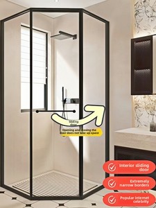 Nueva <span class=keywords><strong>Puerta</strong></span> <span class=keywords><strong>Corredera</strong></span> Lateral para Ducha, Diseño Ultra Estrecho, con Separación de Zonas Húmedas y Secas, Marco Empotrado, Vidrio Templado - Product Image 2