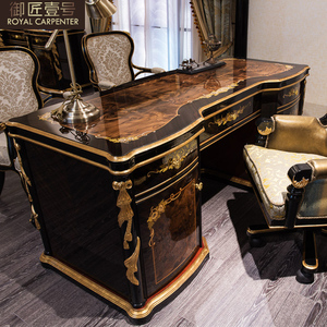 Ensemble de bureau de direction en bois massif, grand poste de travail, style européen moderne, luxe, or <span class=keywords><strong>français</strong></span> gaufré, bureau de patron pour hôtel, usage domestique - Product Image 2