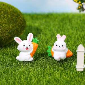 Miniature White Rabbit Resin Figurine With Carrot <b>Easter</b> Decorative <b>Ornament</b> For Desktop Garden Display - Product Image 2