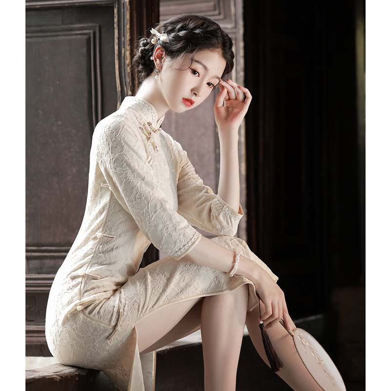 2025 Improved Cheongsam Elegant White Lace Engagement Dress for Young Girls  Classy Style for Spring Traditional Chinese Clothing| Alibaba.com