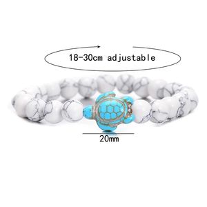 Bracelet Perles Tortue de Mer Style Été Protection Animaux Marins, Perles Naturelles 8 MM <span class=keywords><strong>Lave</strong></span> Bleue et Turquoise Blanche, Bijoux de Plage - Product Image 3