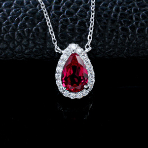 Pear Cut <b>Ruby</b> Pendant <b>Necklace</b> 925 Silver with CZ Halo for Women - Product Image 2