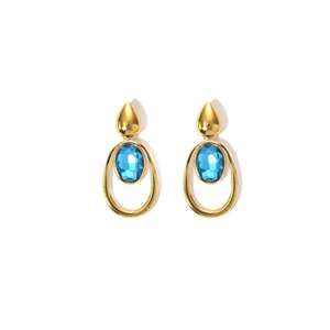 Fashion Drop <b>Earrings</b> PVD Gold Plated 316L Stainless Steel Blue <b>Crystal</b> Oval <b>Studs</b> Statement Jewelry - Product Image 1