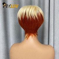 Wig Rambut Manusia Pendek Grosir Tanpa Lem Model Pixie Cut # Wig Pixie Pendek Warna 613/350, Rambut Manusia Asli, Kutikula Tertata Rapi, Rambut Mentah