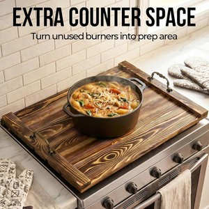 Couverture de cuisinière en bois, plateau de protection carré rustique en bambou pour fours à gaz et électriques, installation facile - Product Image 2